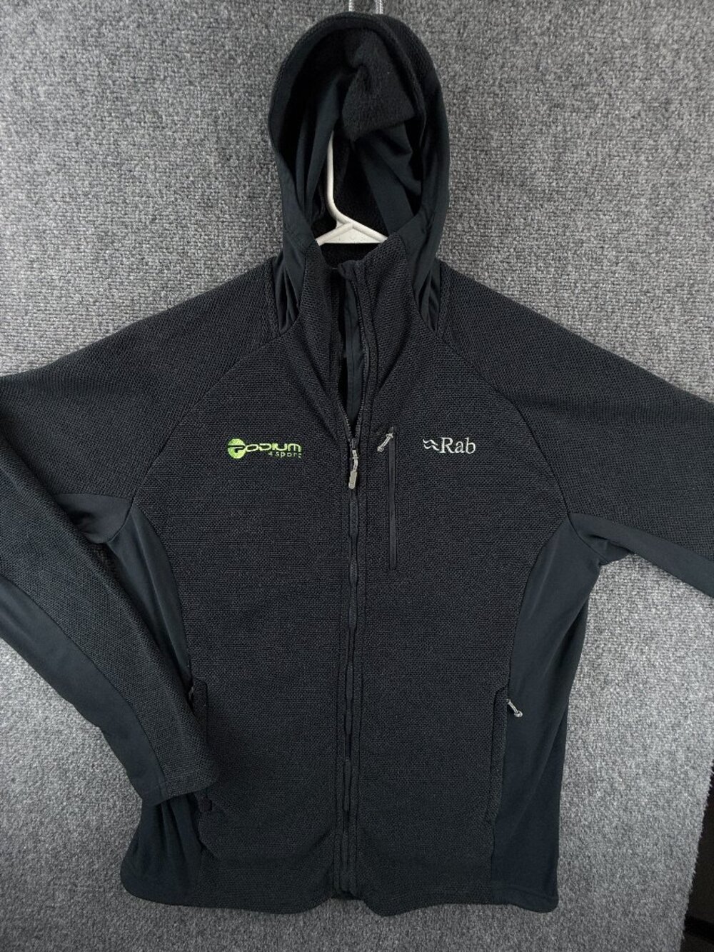 Rab Capacitor Hoody Jacket Gray Blue Large Logo Polyester Solid Full Zip Hooded